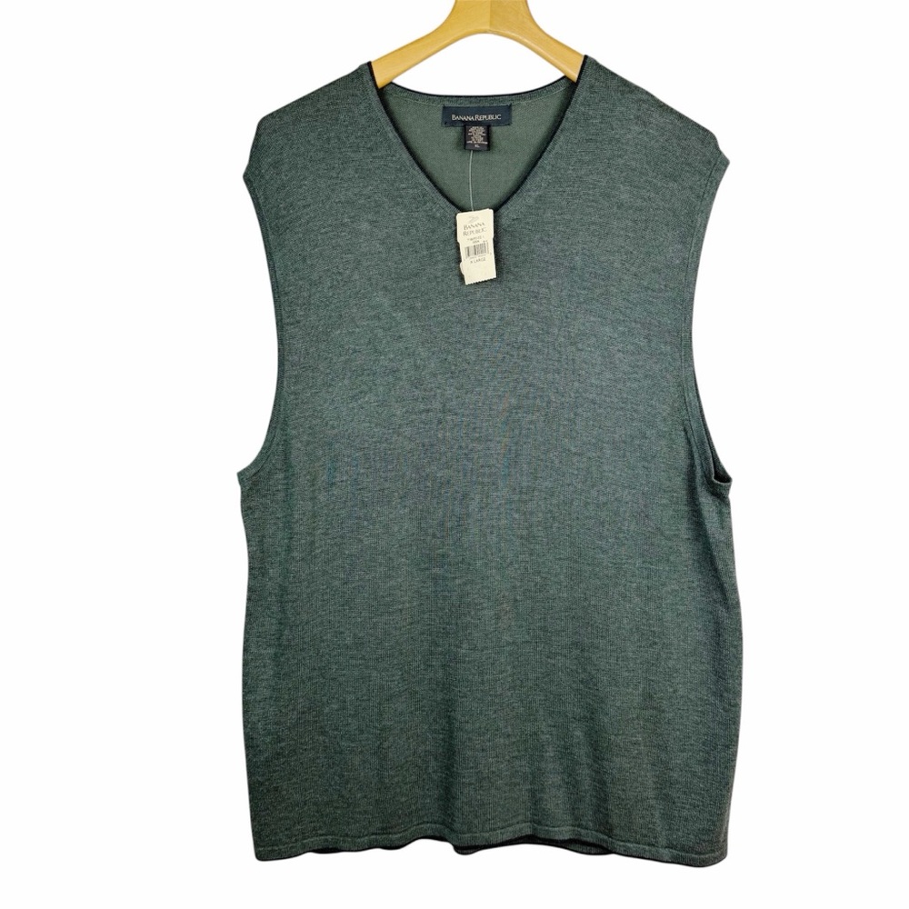 Banana Republic V Neck Sweater Vest Green Cotton Blend Pullover Size XL